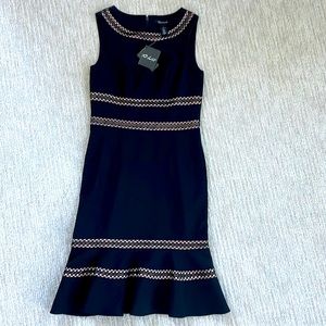 White House|Black Market NWT black w/nude lace shadow fluted hem dress, Size 0